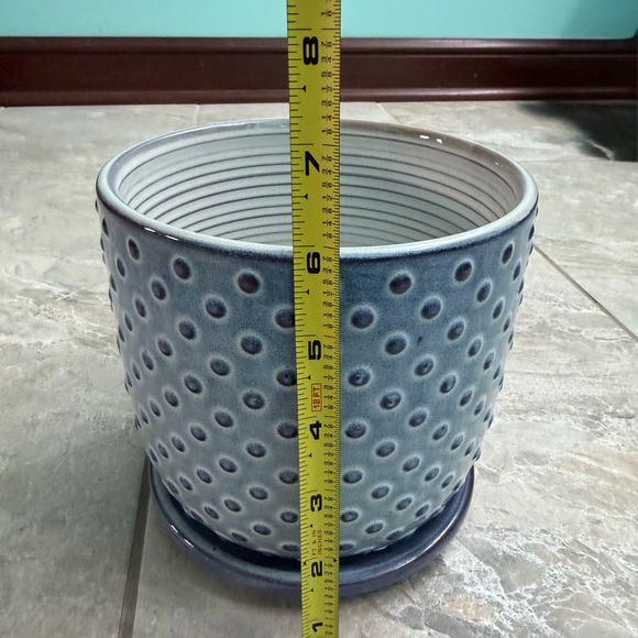Blue Textured 6 Inch Ceramic Planter - Picture 3 of 4